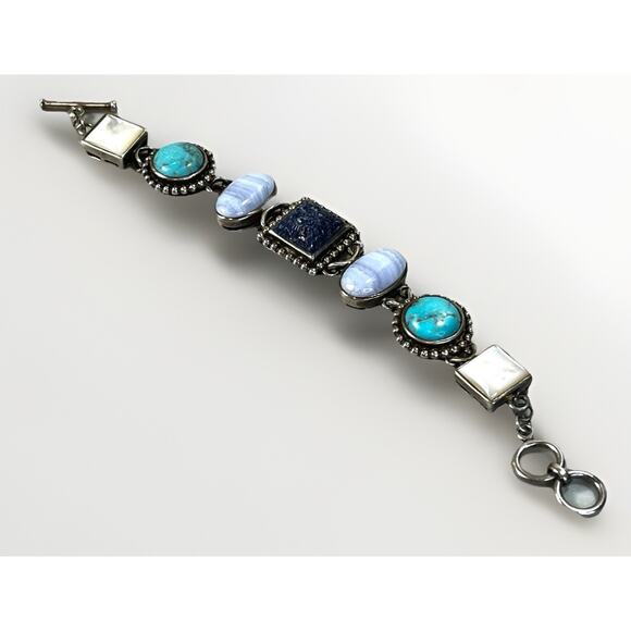 Whitney Kelly Sterling Silver Multi Gemstone Turquoise Lapis MOP Bracelet- 51.8g - Picture 5 of 16